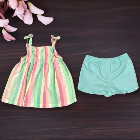 👚2/$10👗3/$12 Carter’s Pastel Rainbow Stripe Tank Top 2T & Ruffle Shorts 24M - Picture 3 of 7